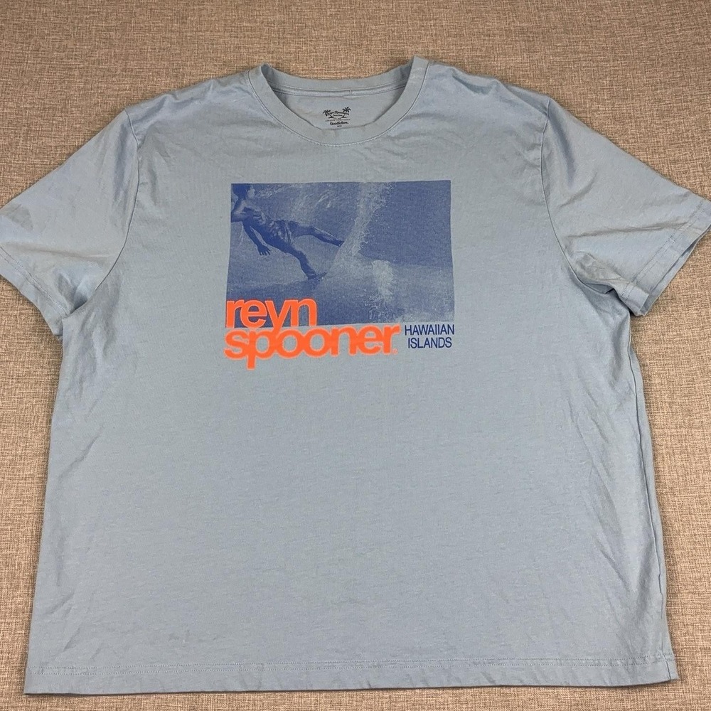Reyn Spooner X Goodfellow Shirt Mens XL Blue Hawaiian Islands Surf Graphic Tee